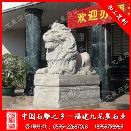 花崗巖石雕石獅子 門口石獅子擺放